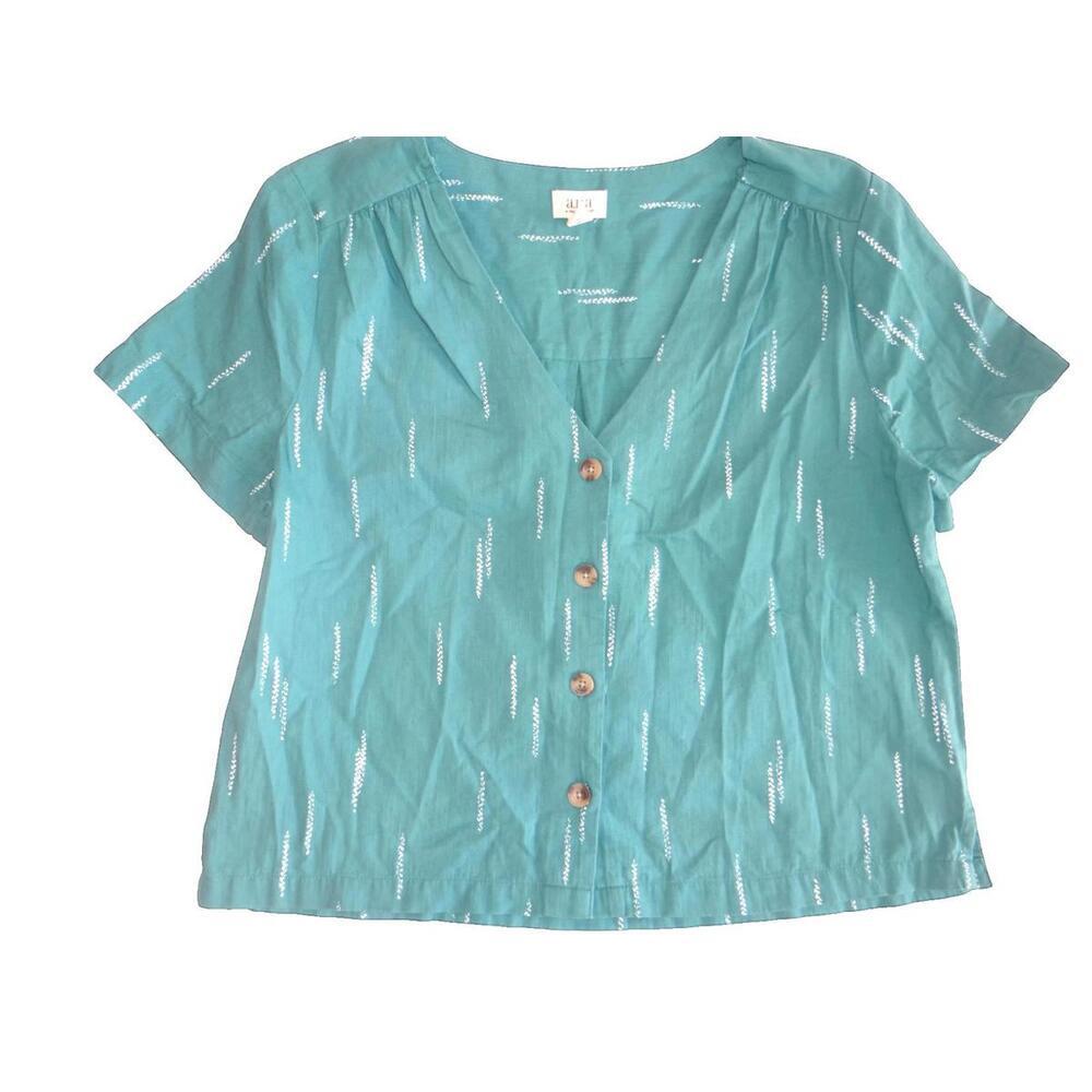 Ana Women's Short Sleeve Button Front Top‎ - 3x